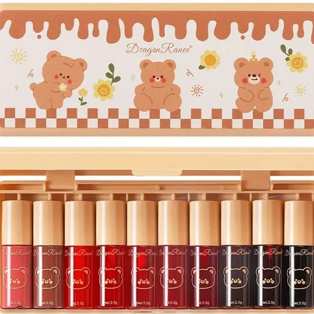 🆕️DRAGONRANEE MINI LIPGLOSS/LIP TINT SET OF 10 IN ADORABLE 🧸TEDDY🧸BOX *Y2K*